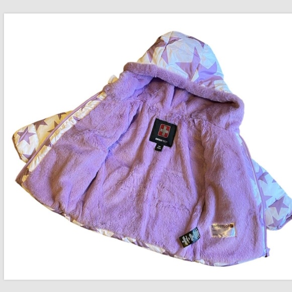 Girls’ Swiss Tech White and light purple Winter Puffer Jacket Coat 18 Months - Picture 3 of 8